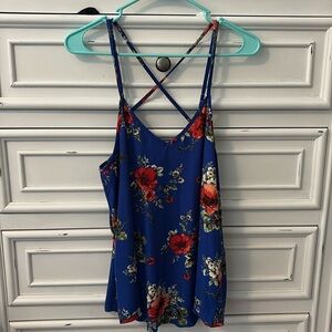 Floral spaghetti striped tank top